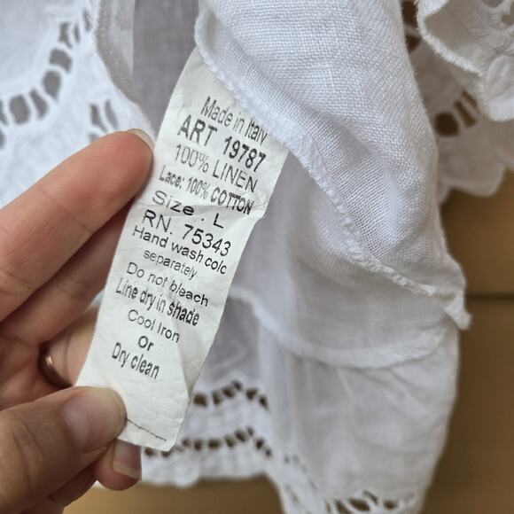 Valentina Naldi Sleeveless White Lace Linen Blouse Womens Large - Picture 3 of 7